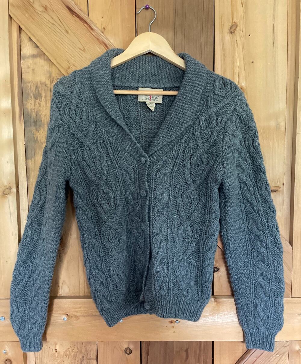 Vintage J. Crew Sweater Womens Gray Fisherman 100% wool Cable Knit, SZ S